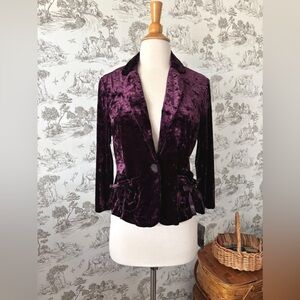 Vintage Y2K Crushed Velvet Blazer Pockets Ribbon Bows Button Front Whimsigoth